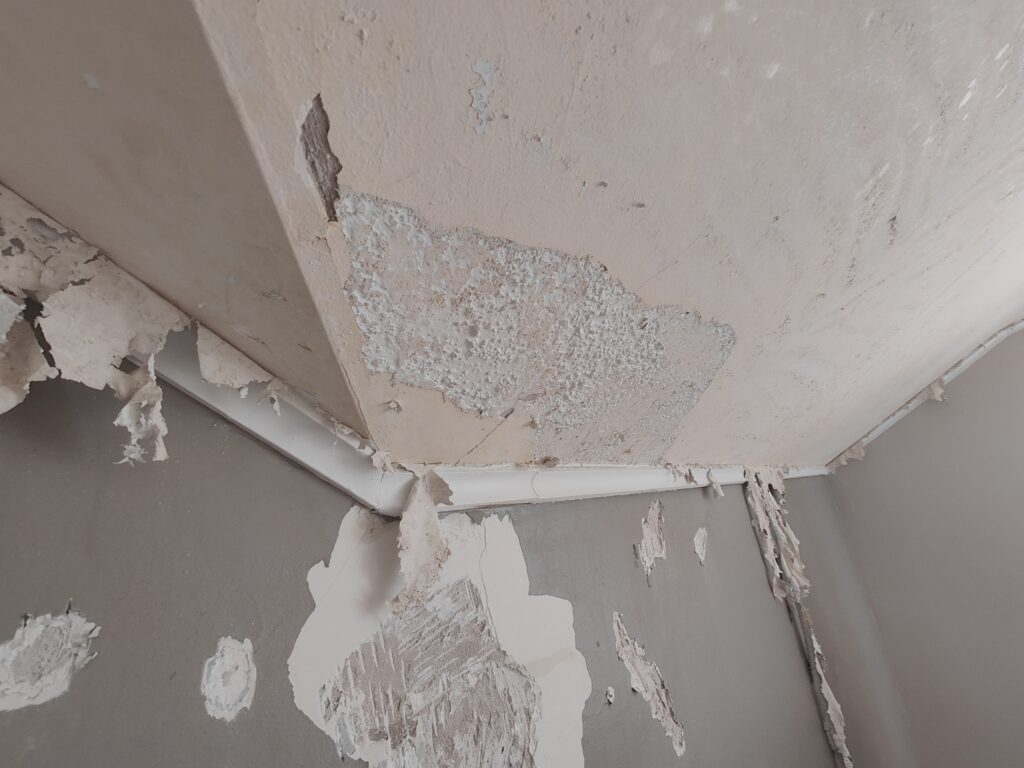 popcorn ceiling removal around water damaged plaster