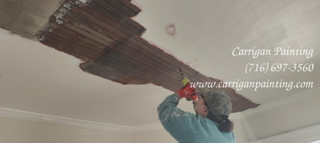 Installing metal lath on ceiling
