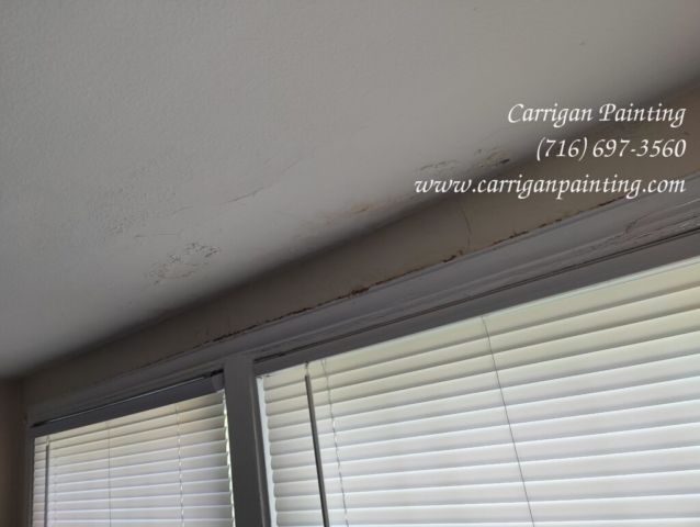 water damaged plaster above window