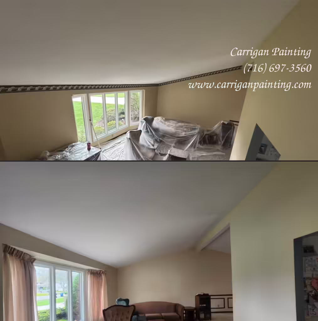 Living room painting before/after in a home located in Willow Ridge Estates, Amherst NY