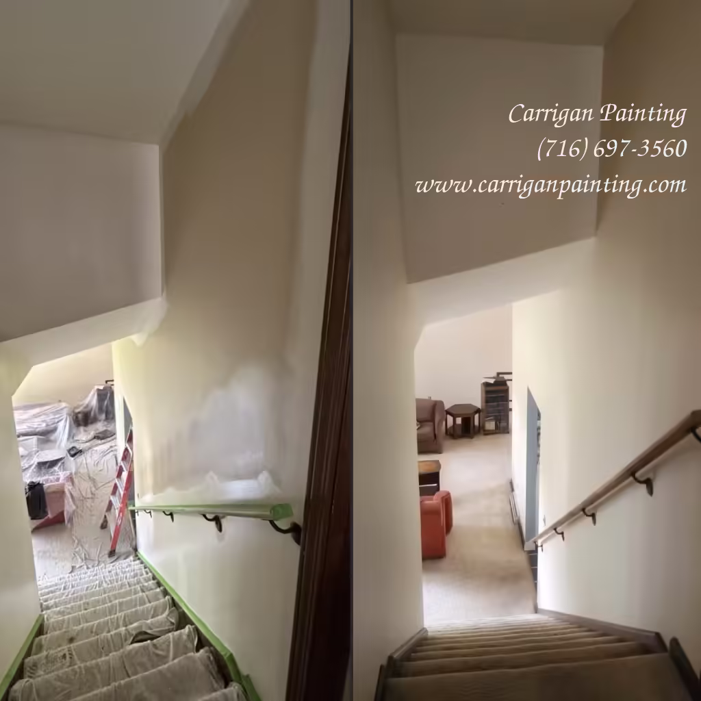 Hallway painting before/after in a home located in Willow Ridge Estates, Amherst NY