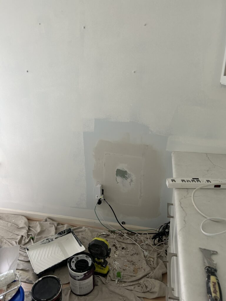 Beehive Removal and Painting in the Foxberry Condominiums, Amherst NY 🐝 7 wall patch