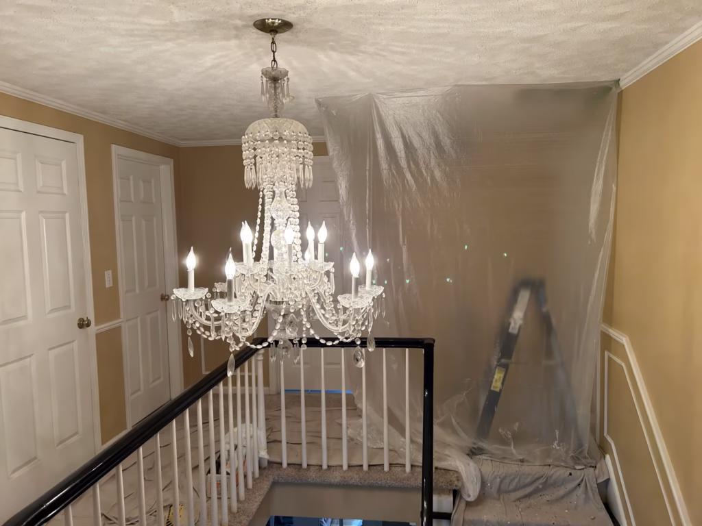 Popcorn Swirl Ceiling Repair in Elma NY 5 dust containment