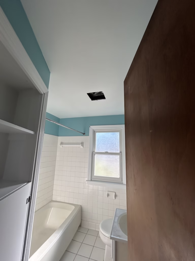 Bathroom & Bedroom Painting After Ceiling Repair in Kenmore NY - Part 2 6 Painted bathroom ceiling and walls in Kenmore NY