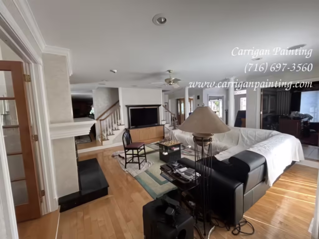 living room tim and column painting in Woodwind Acres, Orchard Park, NY