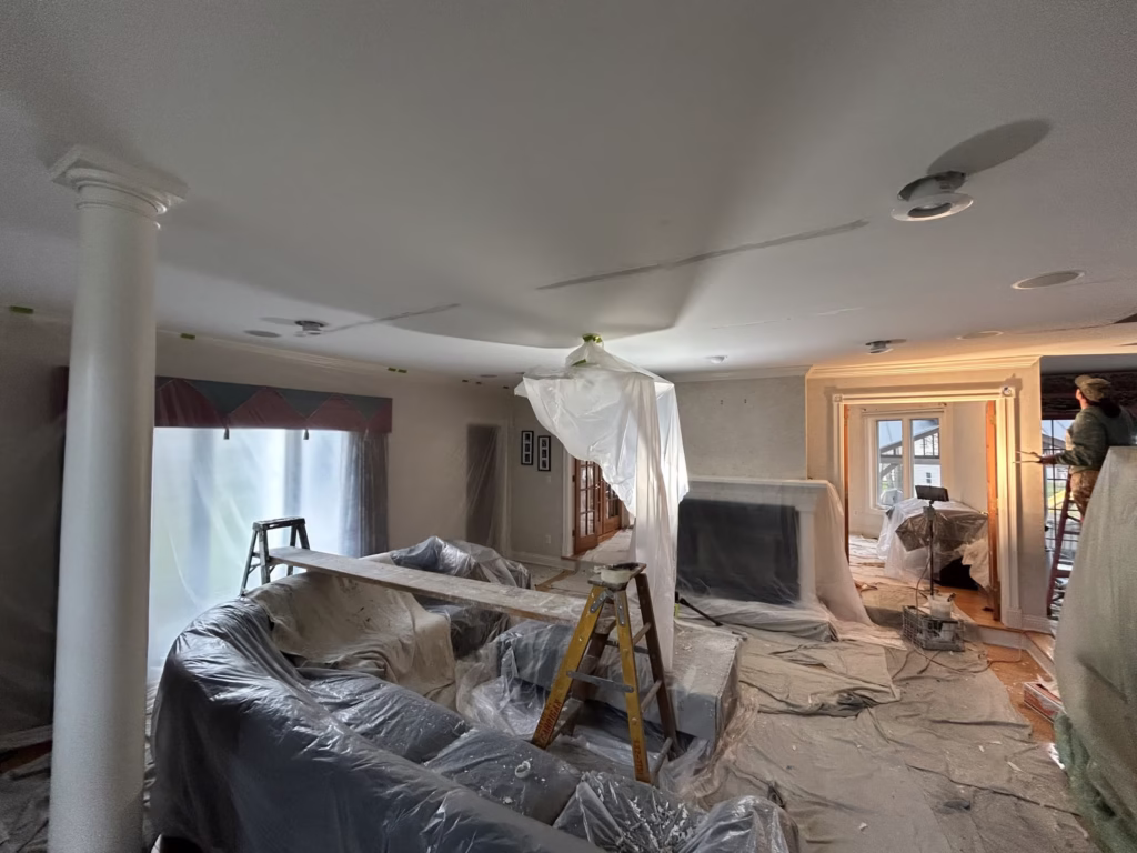 Ceiling Painting in Woodwind Acres, Orchard Park, NY - Part 1 16 living room drywall ceiling repair in Wood Wind Acres, Orchard Park NY