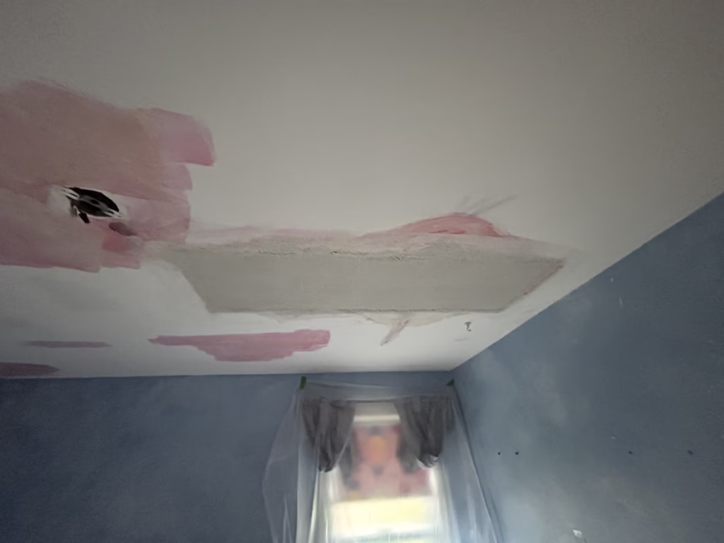 Water Damaged Plaster Repair in Kenmore 14217 - Part 1 11 Plaster ceiling patch in progress near Buffalo NY