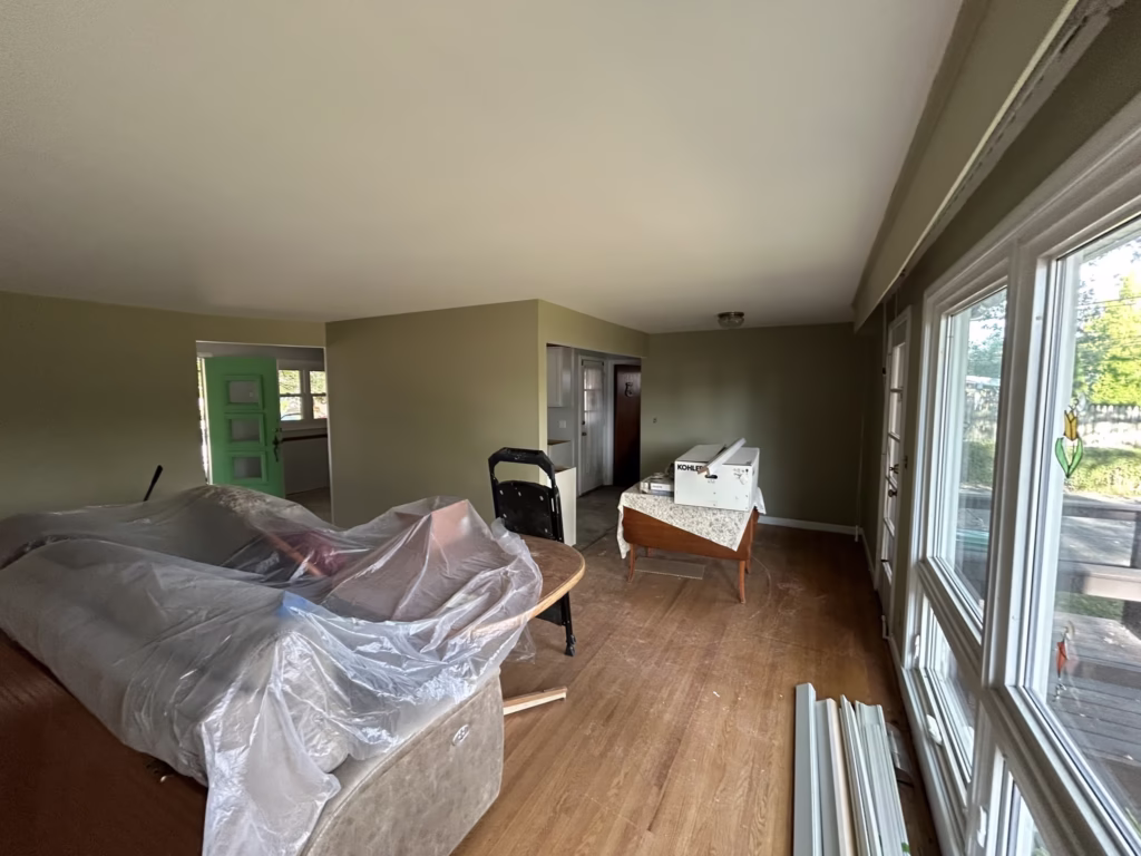 Drywall Restoration and Painting in Green Acres, Tonawanda, NY 14 living room and dining room painting of walls, ceiling and trim in Tonawanda NY