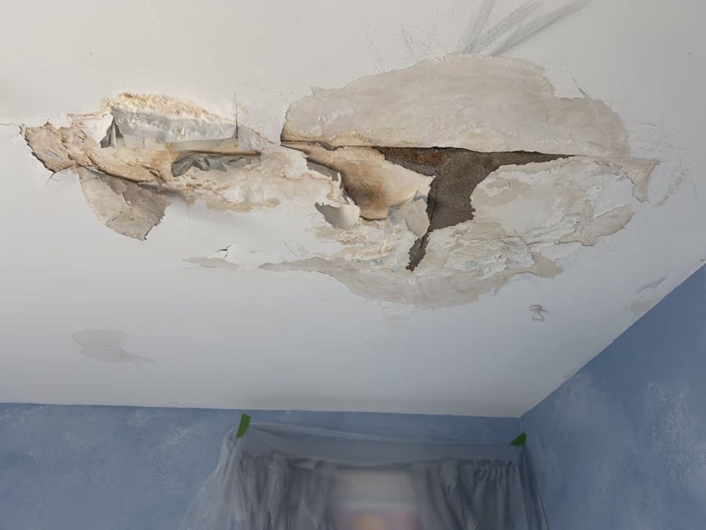 Water Damaged Plaster Repair in Kenmore 14217 - Part 1 2 close up of ceiling water damage near Buffalo NY