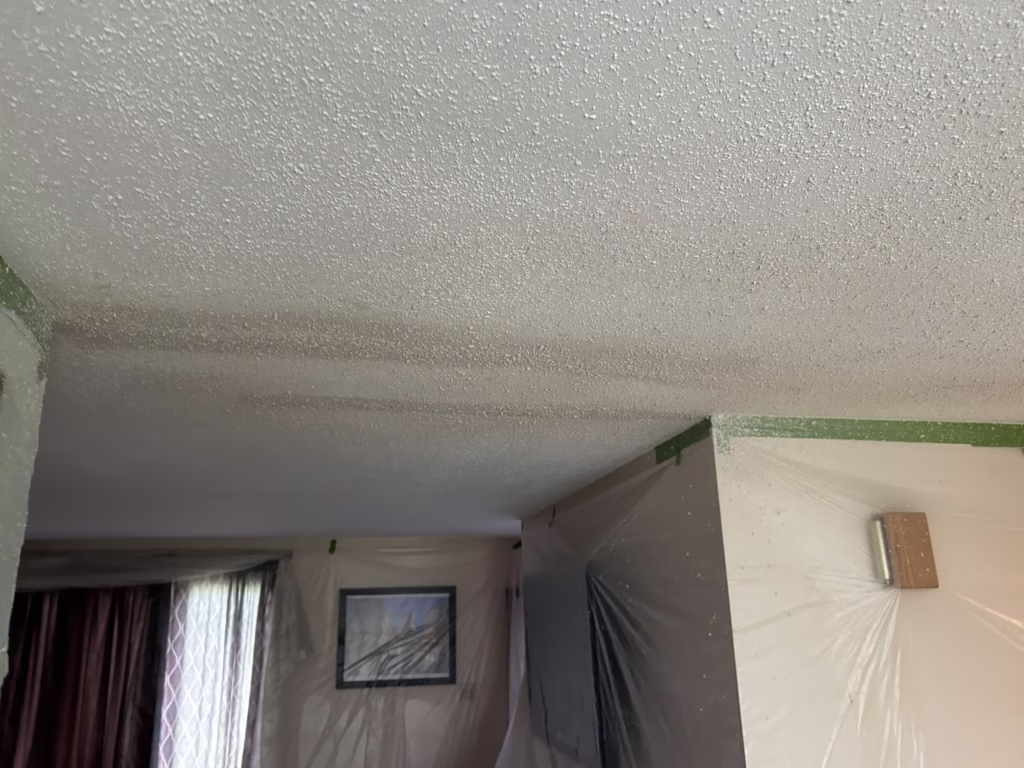 Lancaster NY Ceiling Crack Repair 10 Popcorn texture sprayed over ceiling repairs in Lancaster NY 14086