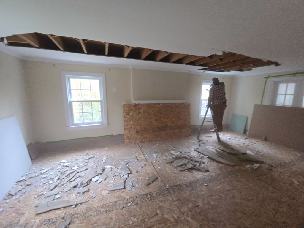 Emergency Plaster Ceiling Replacement in Snyder NY 8 Removing a plaster ceiling in Snyder NY 14226
