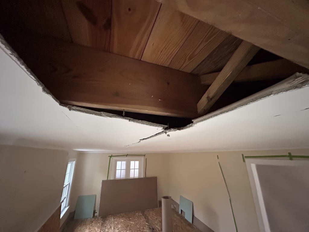Emergency Plaster Ceiling Replacement in Snyder NY 10 Opened plaster bulge in ceiling in Snyder NY 1446