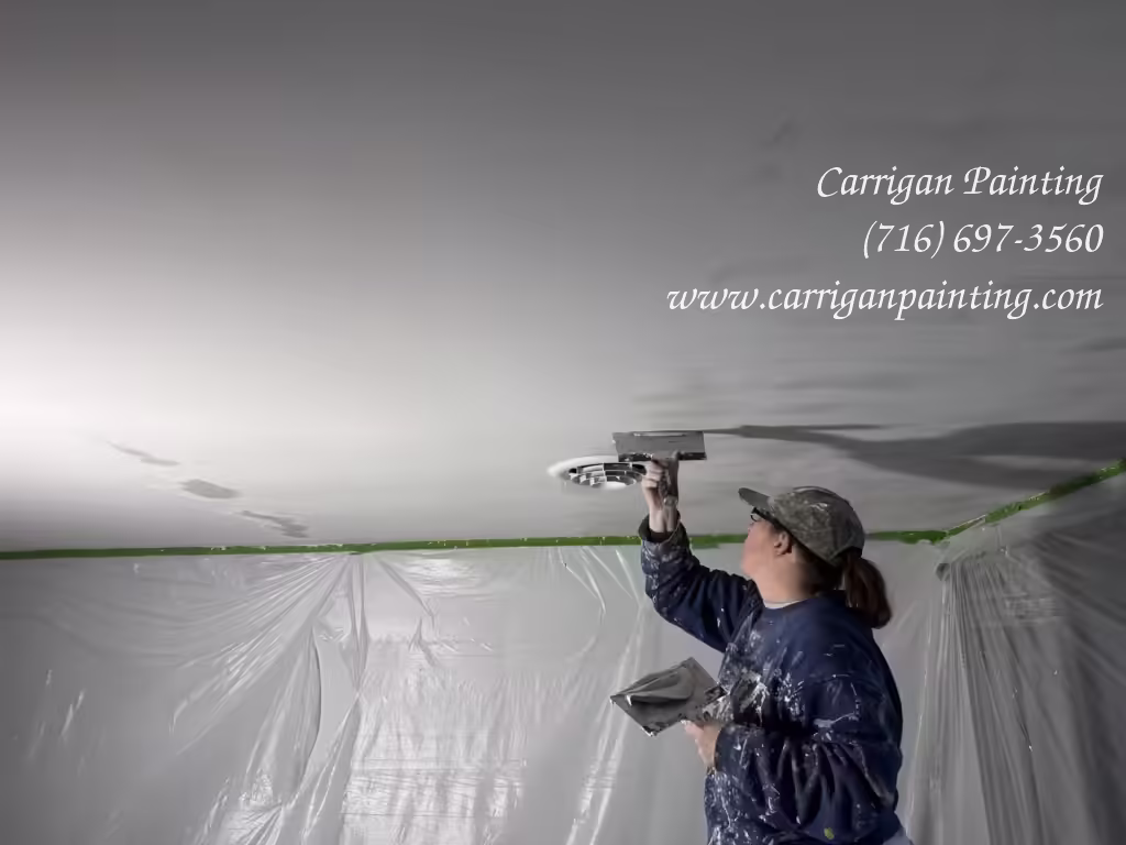 Cheektowaga NY: Drywall Patch in a Plaster Ceiling – Skim Coating