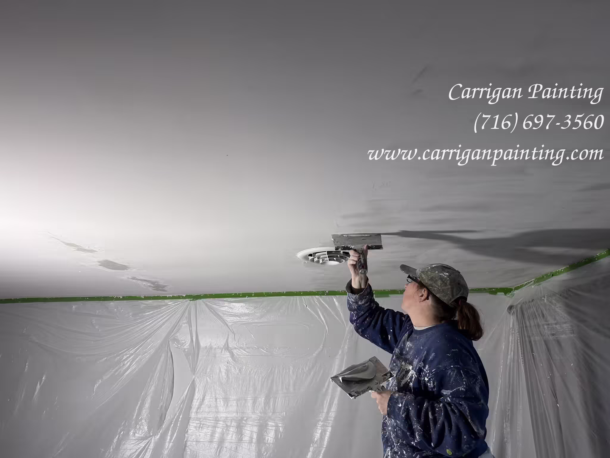 Cheektowaga NY: Drywall Patch in a Plaster Ceiling – Skim Coating