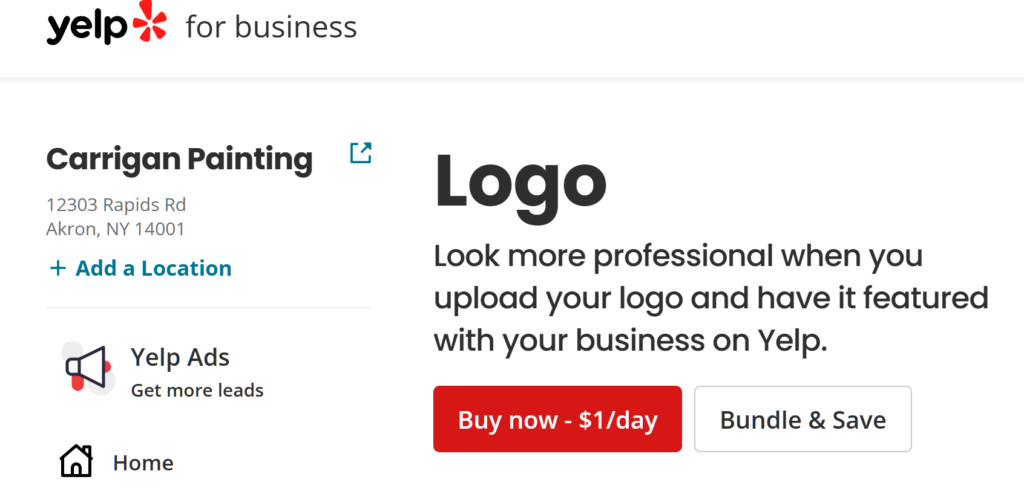 screen shot of the cost of the Logo upgrade