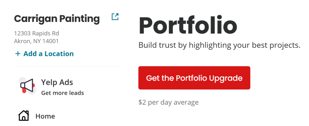 screen shot of the cost of the Portfolio upgrade