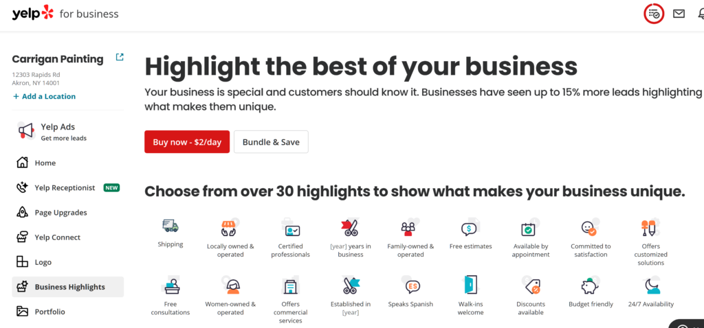 screen shot of the cost of the highlights upgrade