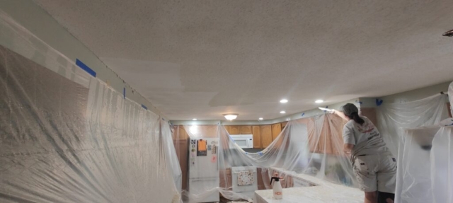 Removing popcorn ceiling texture from kitchen ceiling