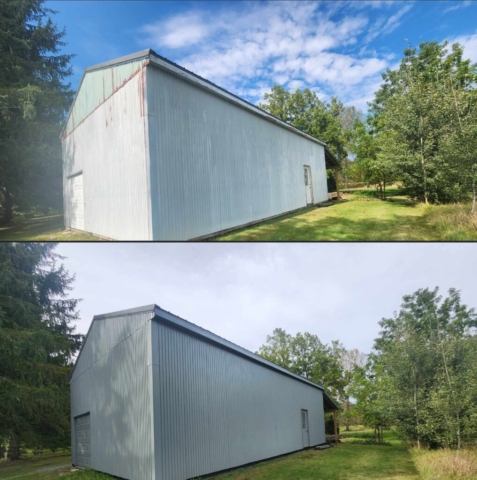Pole barn painting before and after - Newstead NY 14001