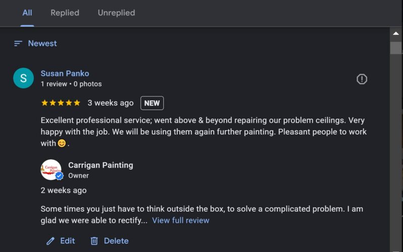 Carrigan Painting's Google Reviews