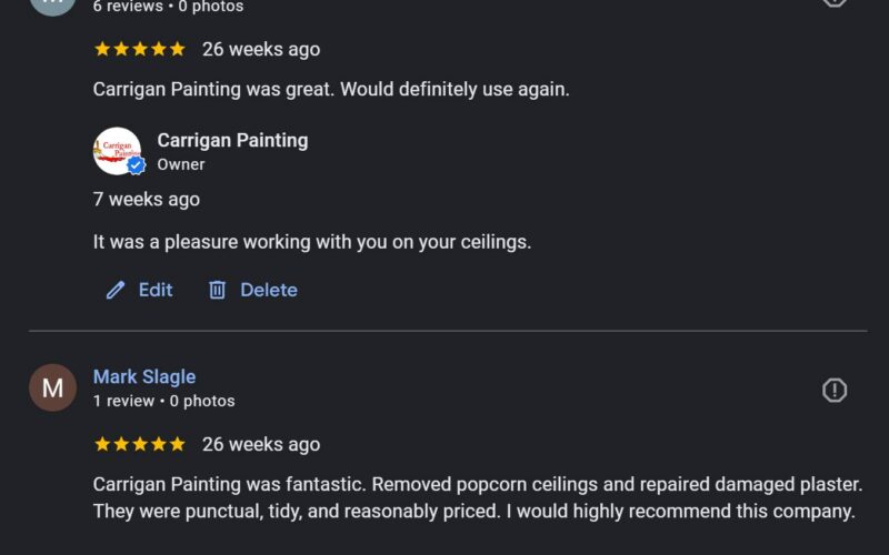 Carrigan Painting's Google Reviews