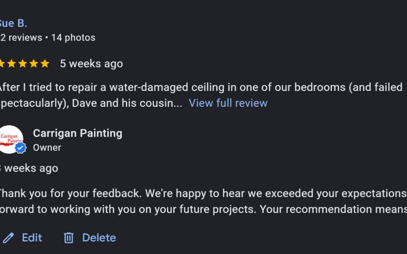 Carrigan Painting's Google Reviews