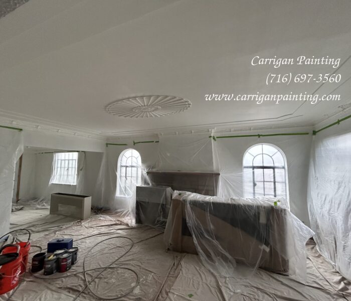 Living room covered in plastic