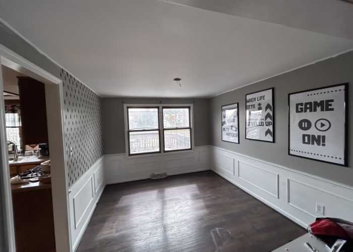 Dining room ceiling repair and ceiling painting in Pine Tree Farms, Lancaster NY 14086..