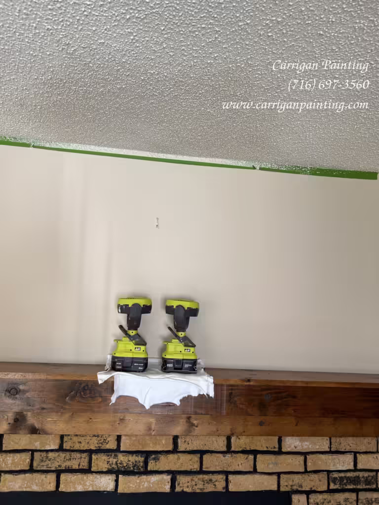 Drying fresh popcorn ceiling texture after repair in Cheektowaga NY 14227