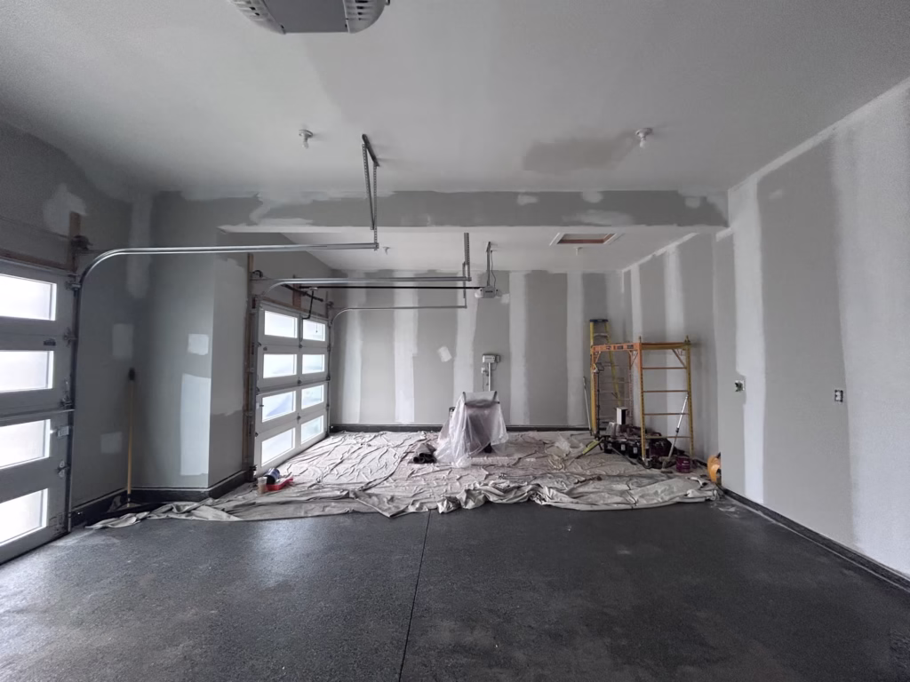 Primed drywall seams in garage
